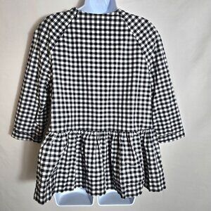 Victoria Beckham Top/Blouse Sz M Gingham Plaid Black and White Peplum Preppy